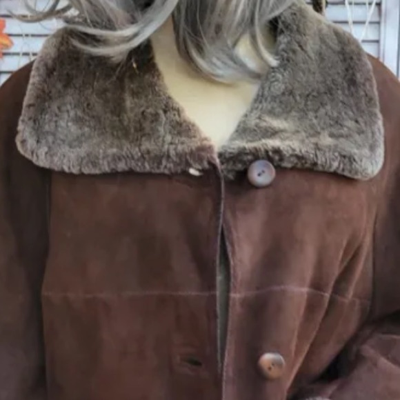 HIDE SOCIETY HiSO Suede Vintage Sherpa boho longline coat - Picture 6 of 16